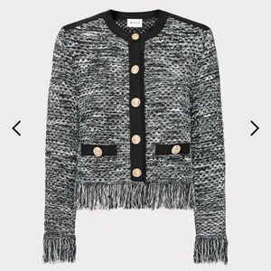 Milly Kaia Black and White Tweed Jacket with Gold Buttons